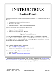 Document preview: Instructions for Form PRO1002 Objection (Probate) - Minnesota
