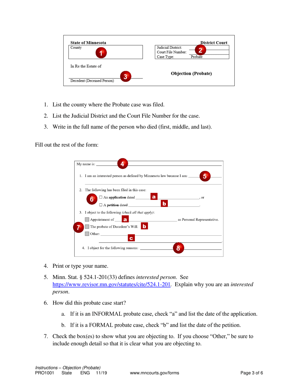 Instructions for Form PRO1002 Objection (Probate) - Minnesota, Page 3