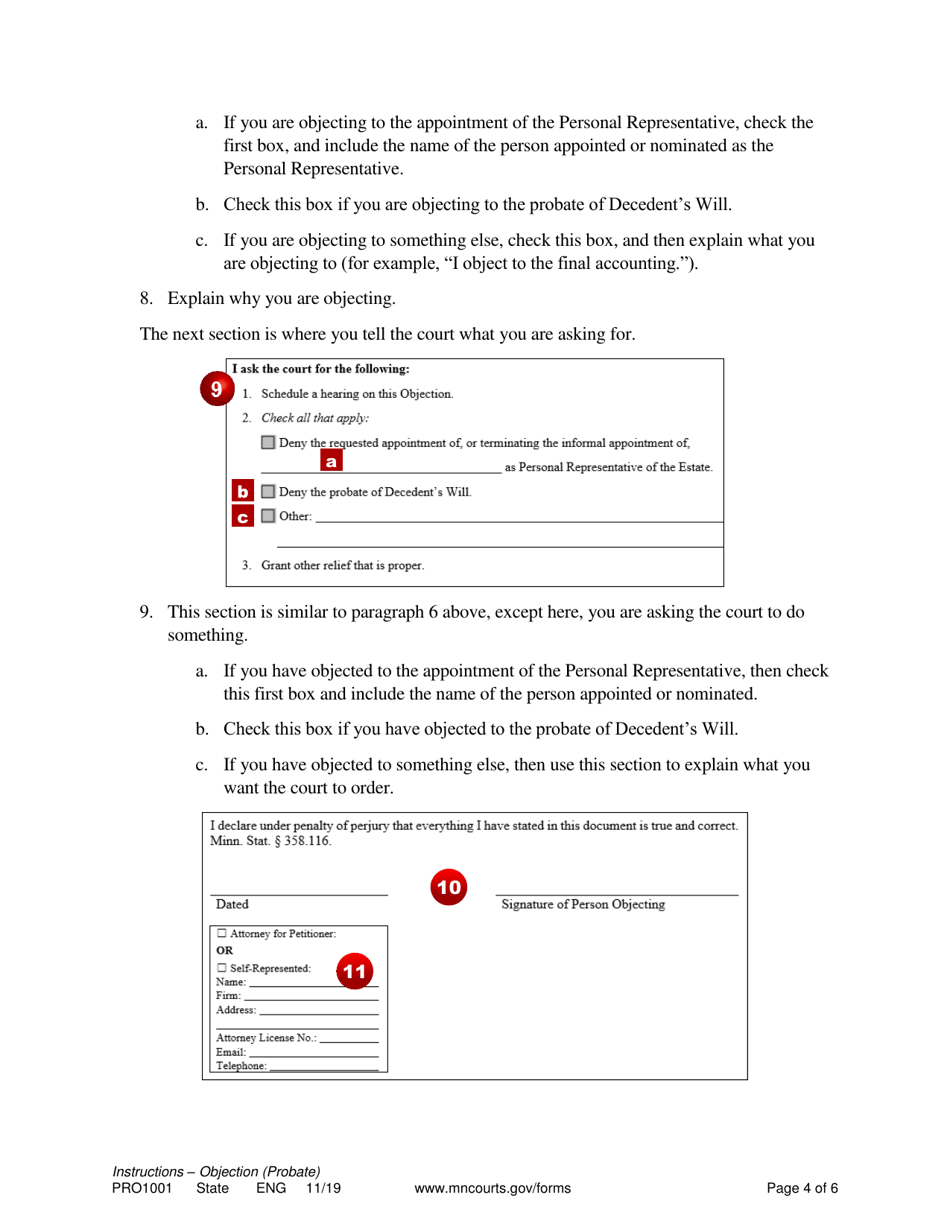 Instructions for Form PRO1002 Objection (Probate) - Minnesota, Page 4