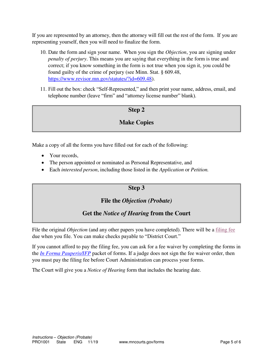 Instructions for Form PRO1002 Objection (Probate) - Minnesota, Page 5