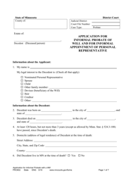 Document preview: Form PRO802 Application for Informal Probate of Will and for Informal Appointment of Personal Representative - Minnesota