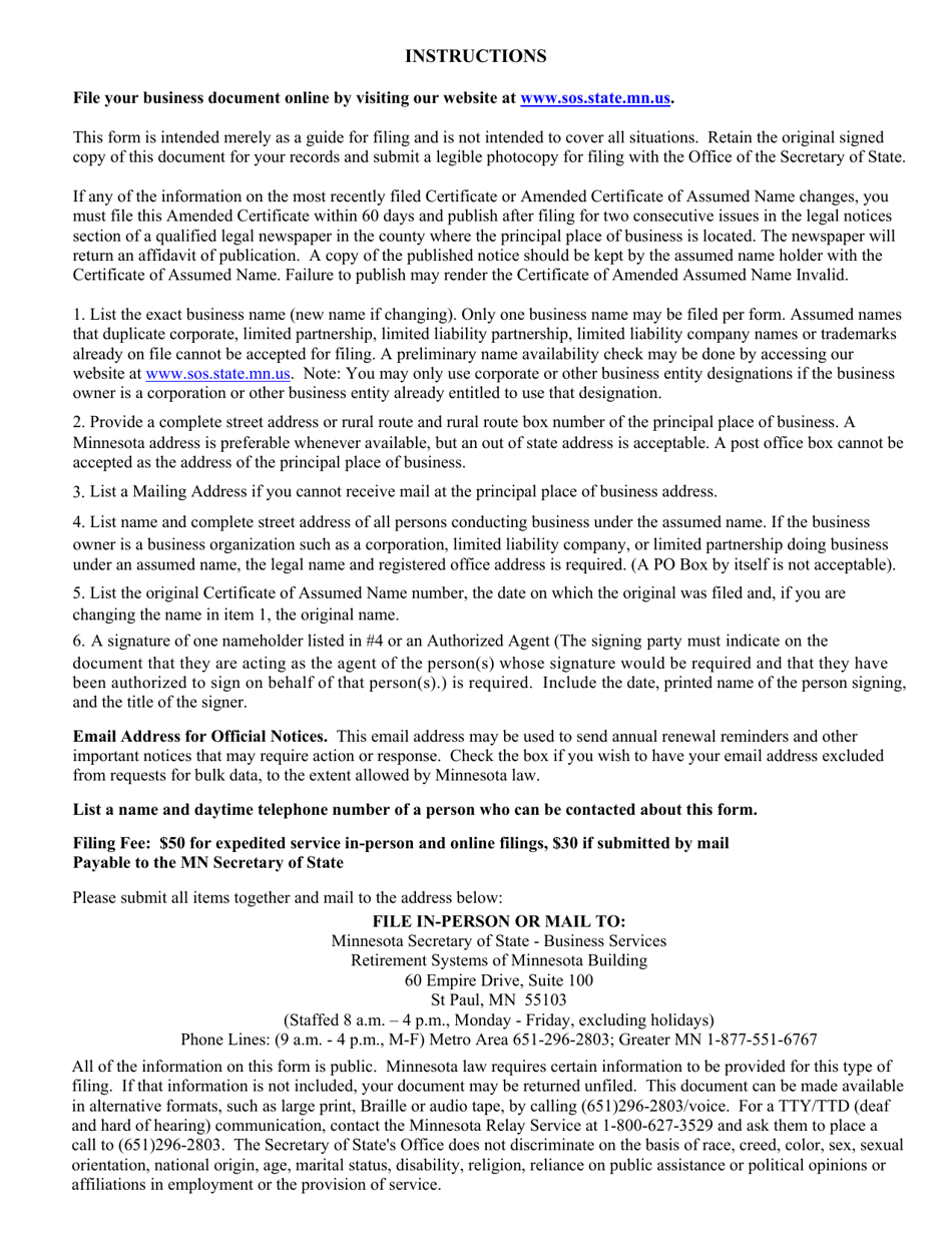 Amendment to Assumed Name - Minnesota, Page 3