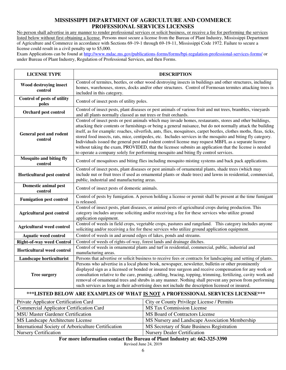 Mississippi License Exam Application for Pest and Weed Control