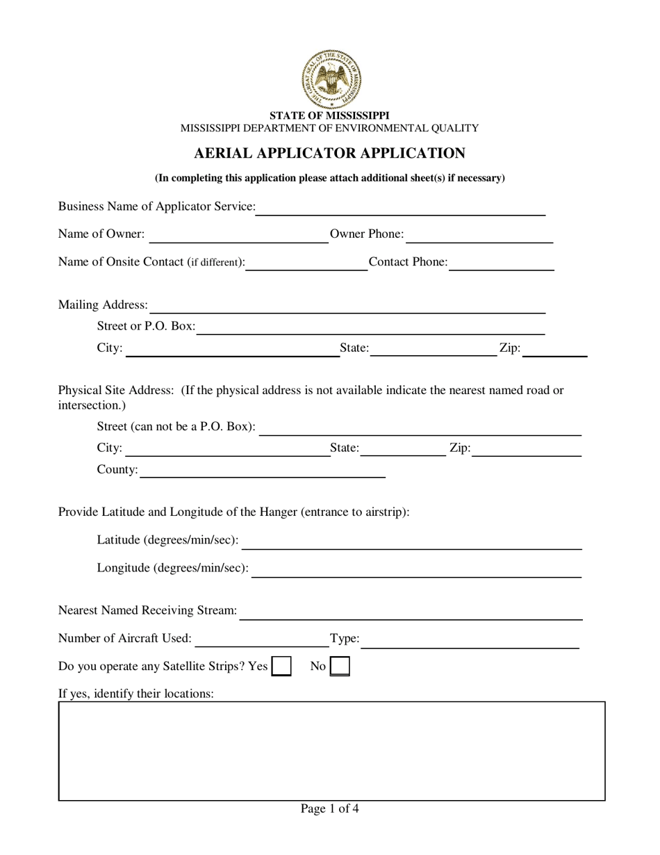 Aerial Applicator Application - Mississippi, Page 1