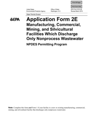 Document preview: NPDES Form 2E (EPA Form 3510-2E) Application for Npdes Permit to Discharge Wastewater - Manufacturing, Commercial, Mining, and Silvicultural Facilities Which Discharge Only Nonprocess Wastewater