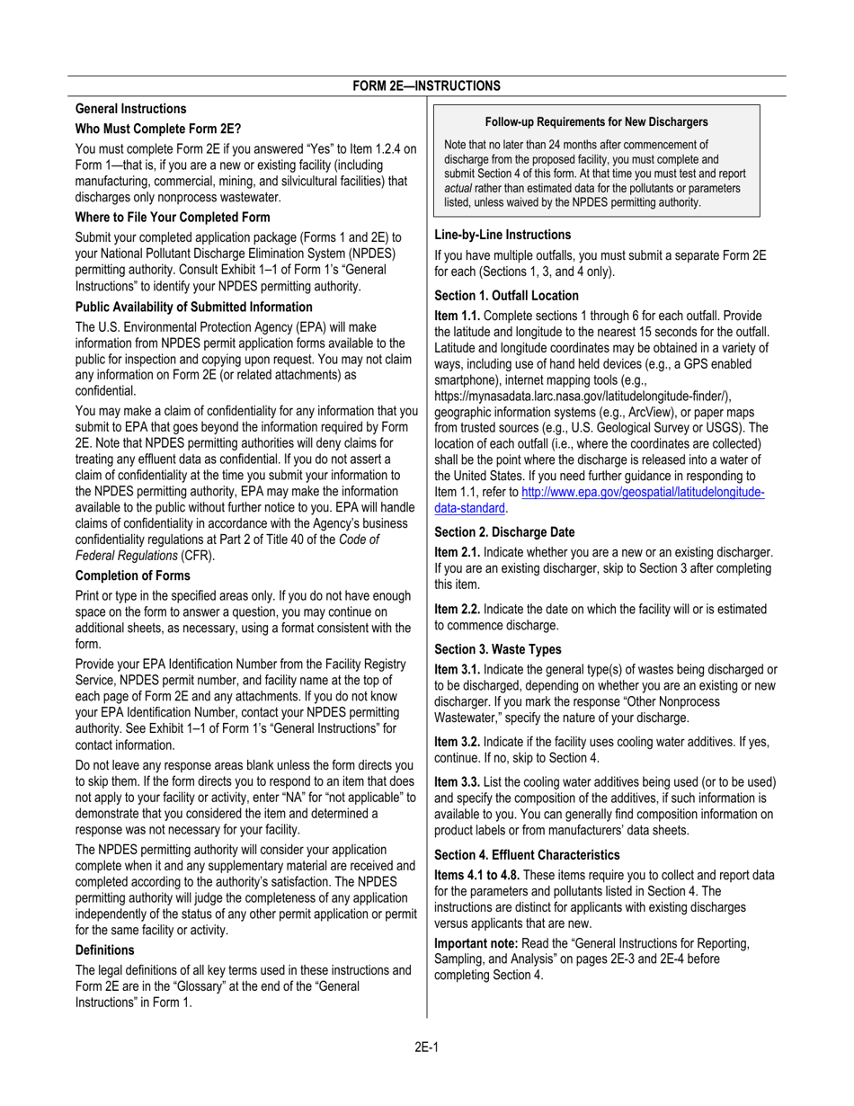 NPDES Form 2E (EPA Form 3510-2E) Application for Npdes Permit to Discharge Wastewater - Manufacturing, Commercial, Mining, and Silvicultural Facilities Which Discharge Only Nonprocess Wastewater, Page 3