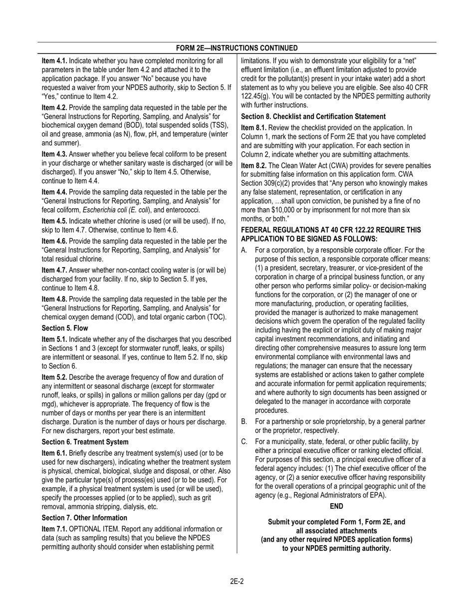NPDES Form 2E (EPA Form 3510-2E) Application for Npdes Permit to Discharge Wastewater - Manufacturing, Commercial, Mining, and Silvicultural Facilities Which Discharge Only Nonprocess Wastewater, Page 4
