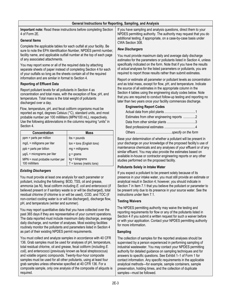 NPDES Form 2E (EPA Form 3510-2E) Application for Npdes Permit to Discharge Wastewater - Manufacturing, Commercial, Mining, and Silvicultural Facilities Which Discharge Only Nonprocess Wastewater, Page 5