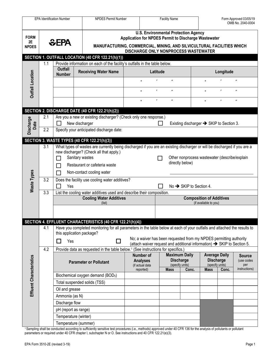 NPDES Form 2E (EPA Form 3510-2E) Application for Npdes Permit to Discharge Wastewater - Manufacturing, Commercial, Mining, and Silvicultural Facilities Which Discharge Only Nonprocess Wastewater, Page 7