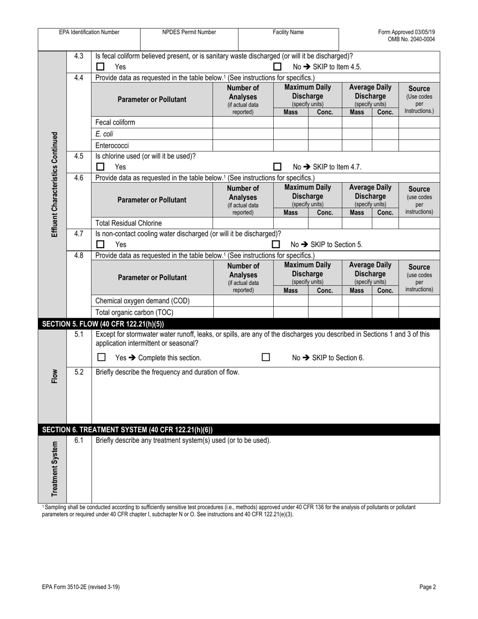 NPDES Form 2E (EPA Form 3510-2E) Application for Npdes Permit to Discharge Wastewater - Manufacturing, Commercial, Mining, and Silvicultural Facilities Which Discharge Only Nonprocess Wastewater, Page 8