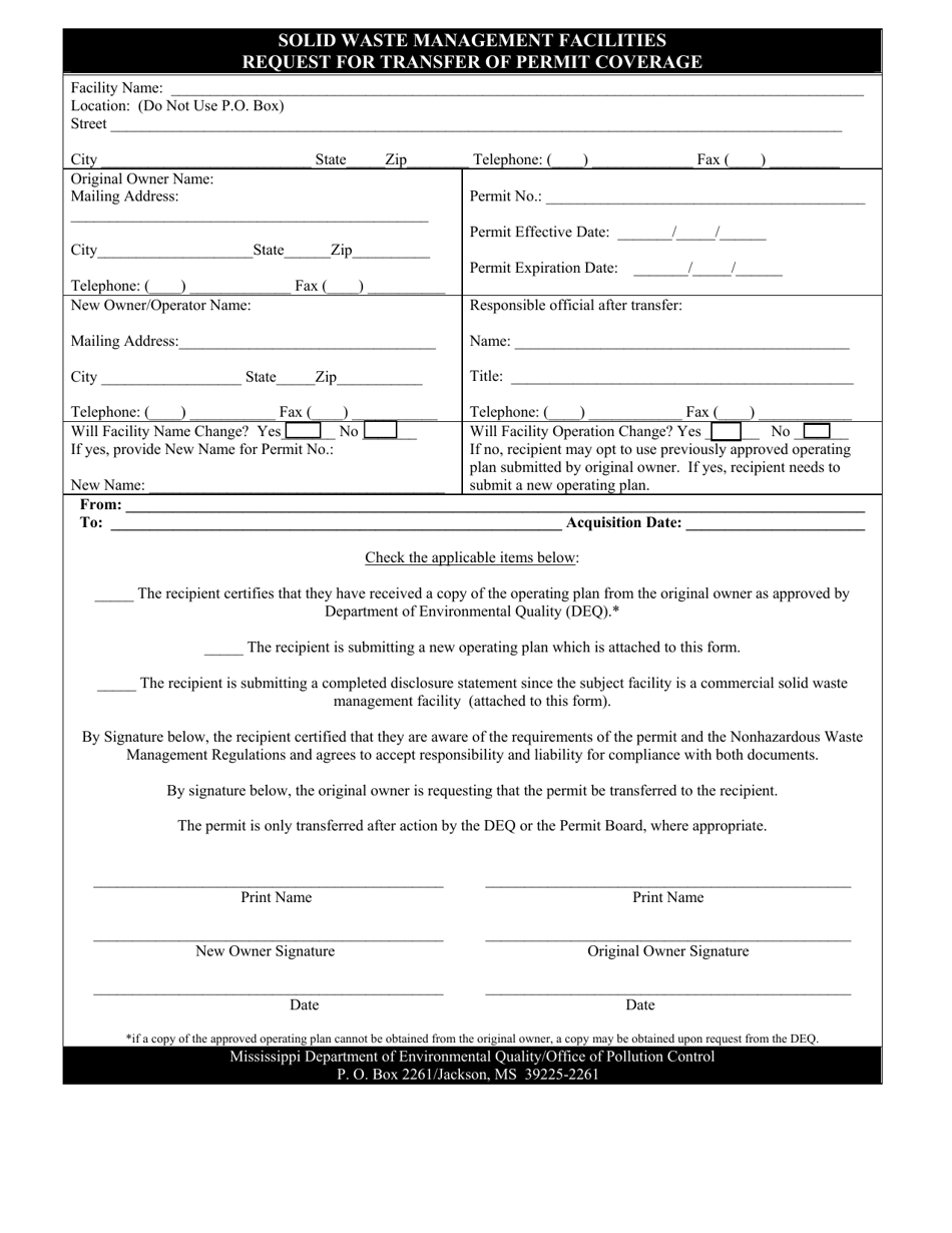 Mississippi Request for Transfer of Permit Coverage - Fill Out, Sign ...