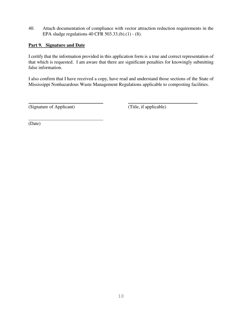 Form C-2 Application for an Individual Permit to Operate a Composting Facility Which Will Compost Household Garbage and / or Wastewater Sludge or Other Solid Wastes, as Approved by the Department - Mississippi, Page 10