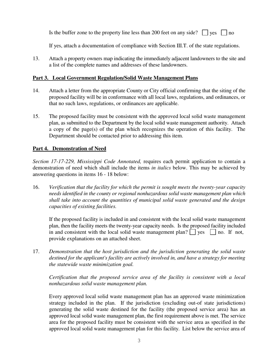 Form C-2 Application for an Individual Permit to Operate a Composting Facility Which Will Compost Household Garbage and / or Wastewater Sludge or Other Solid Wastes, as Approved by the Department - Mississippi, Page 3