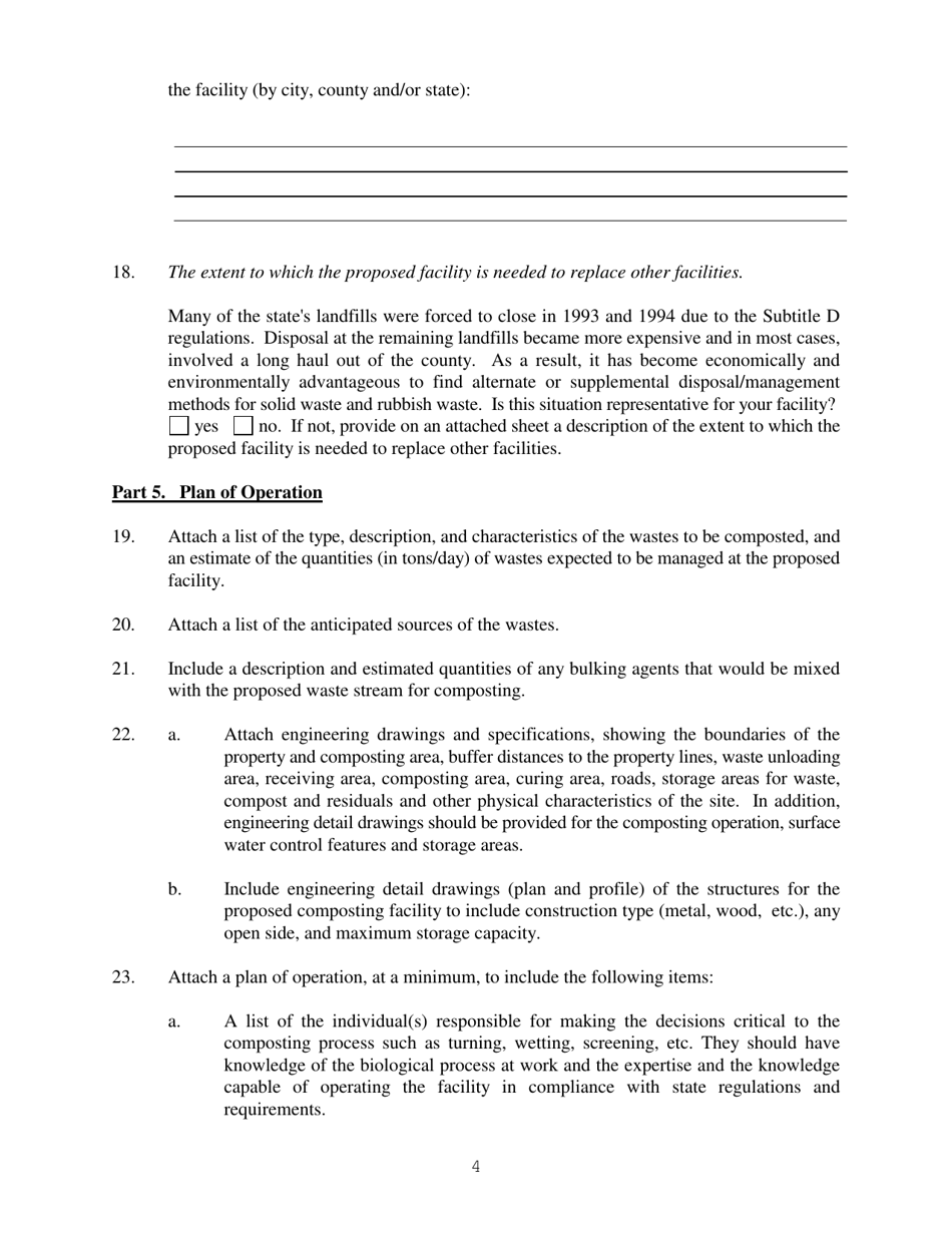 Form C-2 Application for an Individual Permit to Operate a Composting Facility Which Will Compost Household Garbage and / or Wastewater Sludge or Other Solid Wastes, as Approved by the Department - Mississippi, Page 4