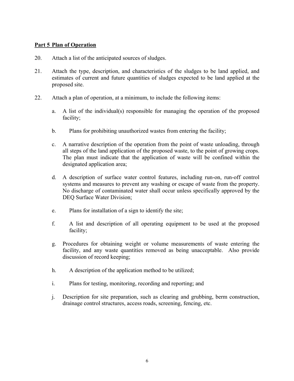 Form LA-1 Application for a Permit to Operate a Land Application Facility Which Will Land Apply Municipal Wastewater Sludges Only - Mississippi, Page 6