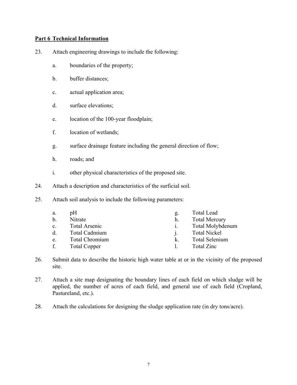 Form LA-1 Application for a Permit to Operate a Land Application Facility Which Will Land Apply Municipal Wastewater Sludges Only - Mississippi, Page 7