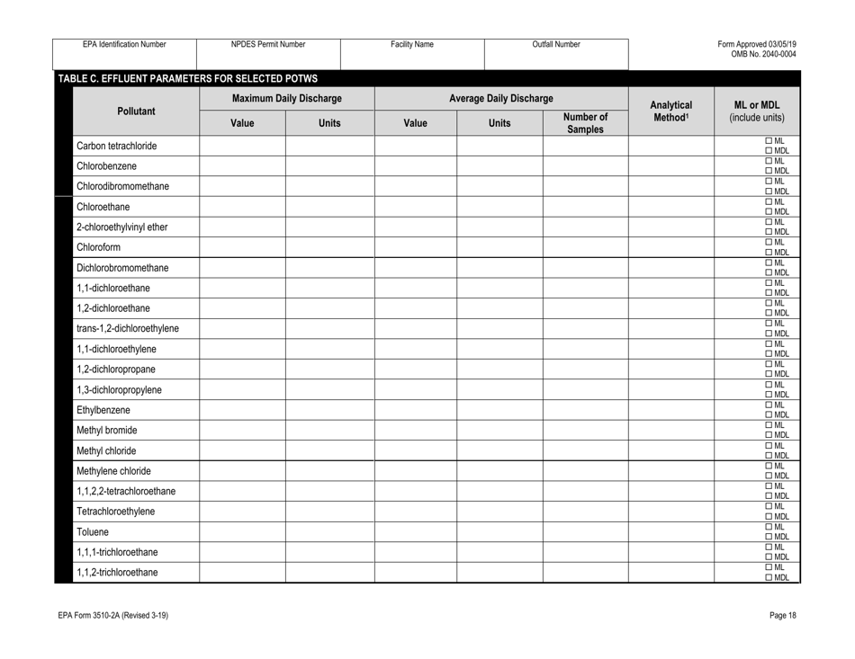NPDES Form 2A (EPA Form 3510-2A) Application for Npdes Permit to Discharge Wastewater - New and Existing Publicly Owned Treatment Works, Page 38