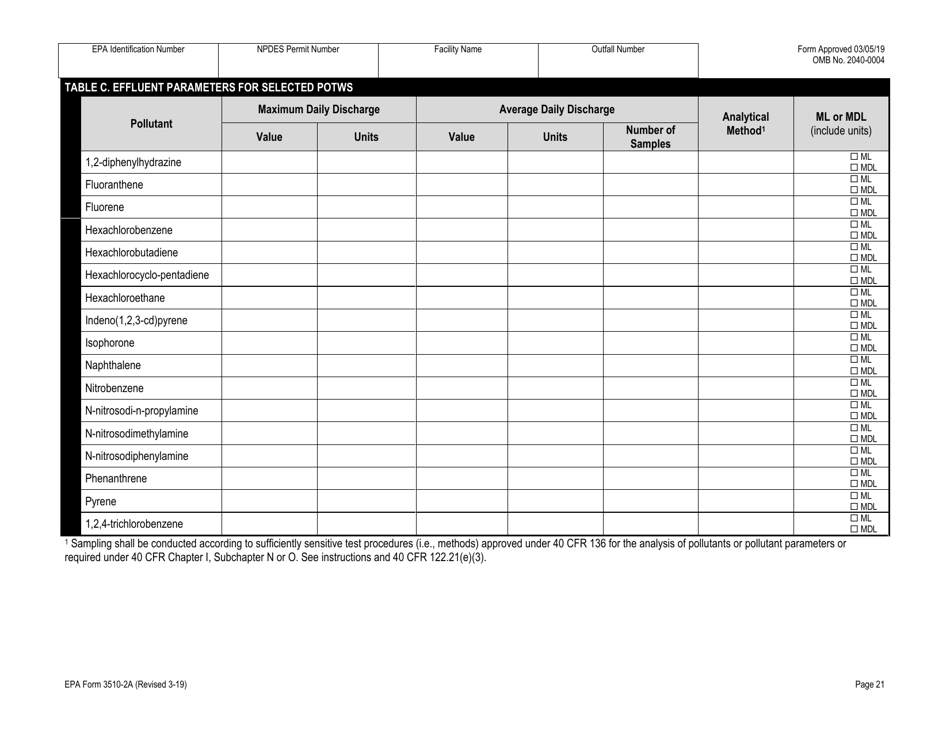 NPDES Form 2A (EPA Form 3510-2A) Application for Npdes Permit to Discharge Wastewater - New and Existing Publicly Owned Treatment Works, Page 41