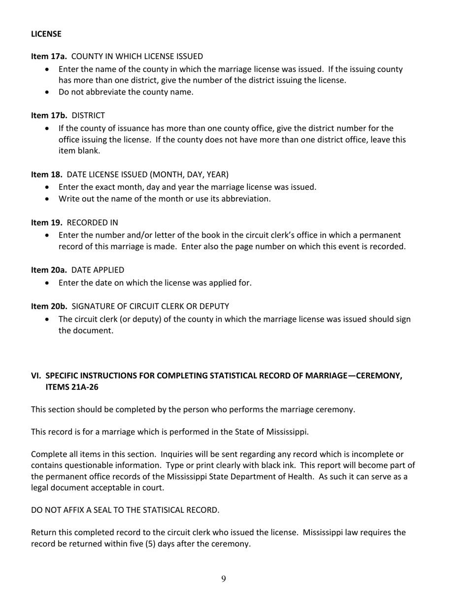 Form 595 Statistical Record of Marriage - Mississippi, Page 10