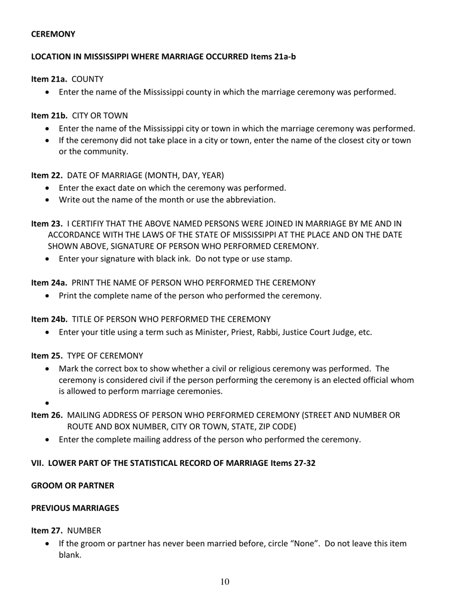Form 595 Statistical Record of Marriage - Mississippi, Page 11