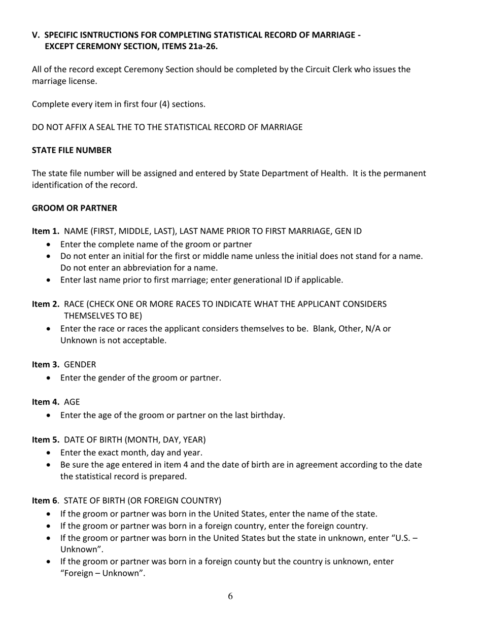 Form 595 Statistical Record of Marriage - Mississippi, Page 7