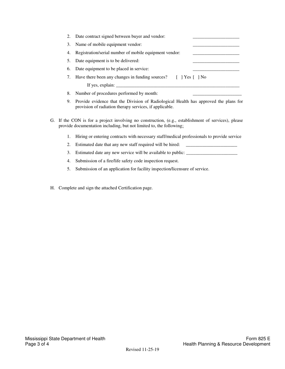 Form 825E Appendix G Certificate of Need (Con) Progress Report / Six-Month Extension Request - Mississippi, Page 3