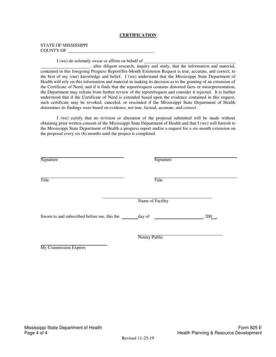Form 825E Appendix G Certificate of Need (Con) Progress Report / Six-Month Extension Request - Mississippi, Page 4