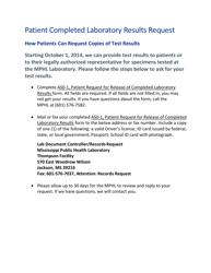 Document preview: Form AS0-1-1 Patient Completed Laboratory Results Request - Mississippi