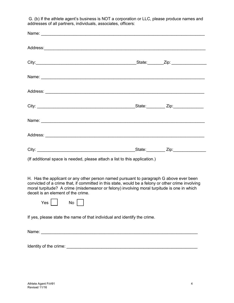 Application for Registration or Renewal of Athlete Agent - Mississippi, Page 4