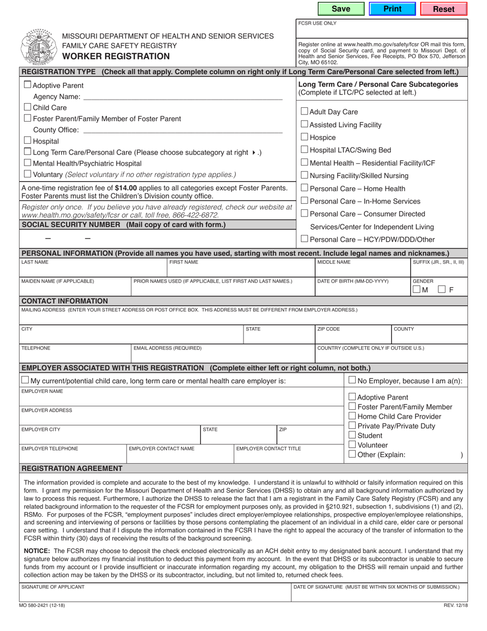 Form MO580-2421 Worker Registration - Missouri, Page 1