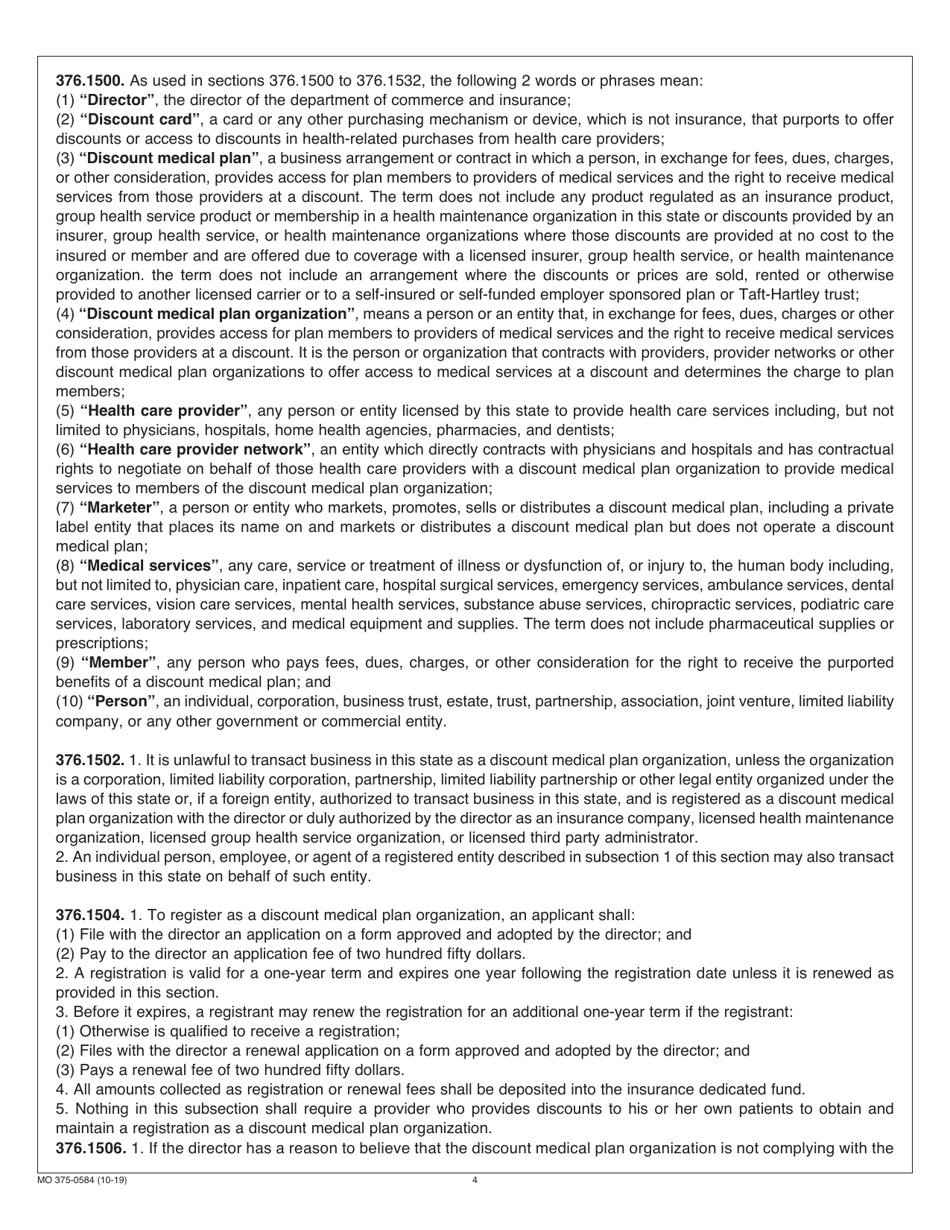 Form MO375-0584 Discount Medical Plan Organization Registration - Missouri, Page 4