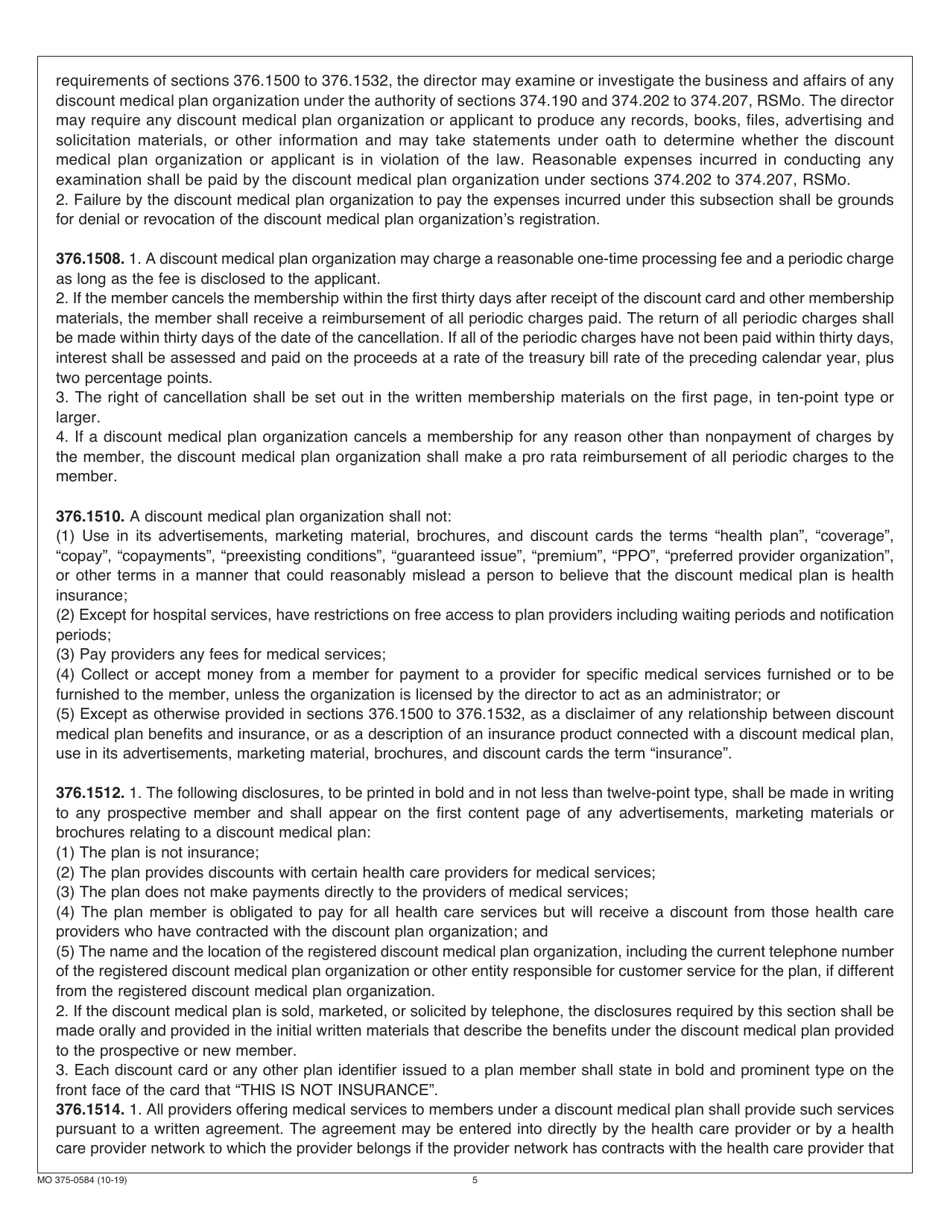 Form MO375-0584 Discount Medical Plan Organization Registration - Missouri, Page 5