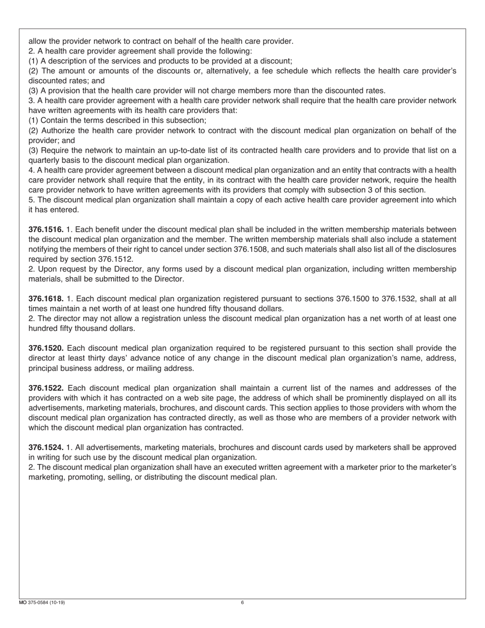 Form MO375-0584 Discount Medical Plan Organization Registration - Missouri, Page 6