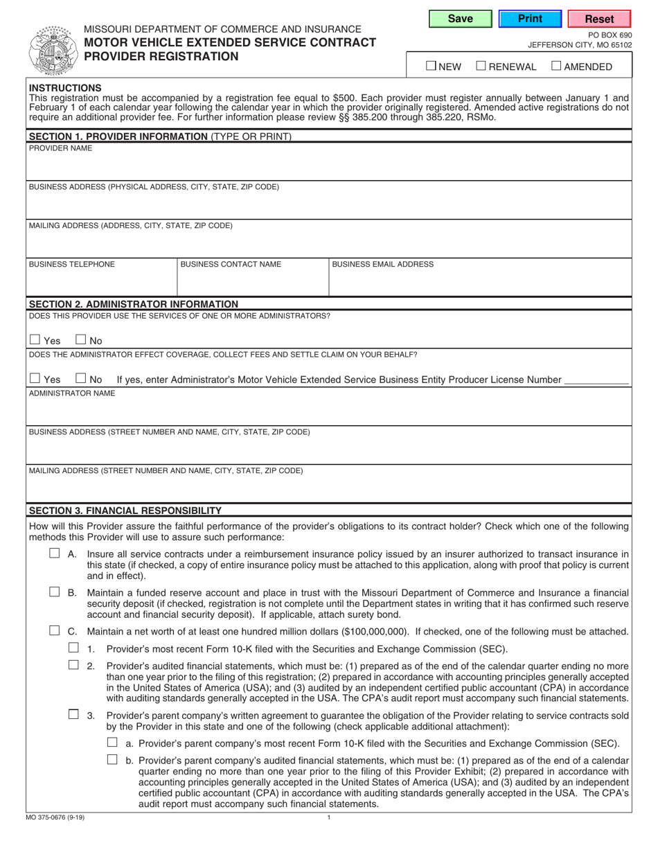 Form MO375-0676 Download Fillable PDF or Fill Online Motor Vehicle ...