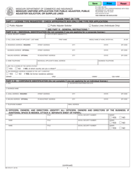 Form MO375-0111 Missouri Uniform Application for Public Adjuster, Public Adjuster Soliciter, or Surplus Lines - Missouri