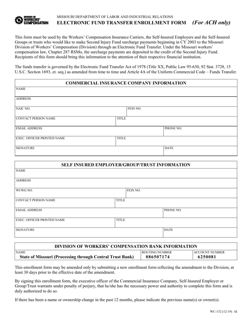Form WC-132 Electronic Fund Transfer Enrollment Form - Missouri