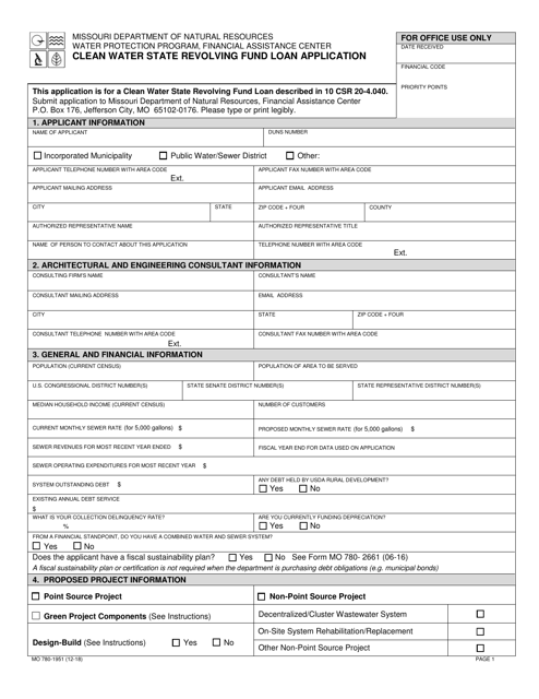 Form MO780-1951 Clean Water State Revolving Fund Loan Application - Missouri