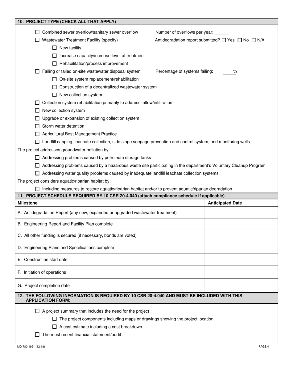 Form MO780-1951 Clean Water State Revolving Fund Loan Application - Missouri, Page 4
