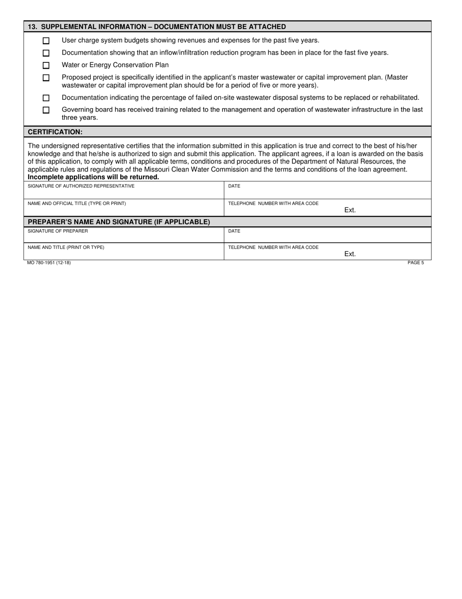 Form MO780-1951 Clean Water State Revolving Fund Loan Application - Missouri, Page 5