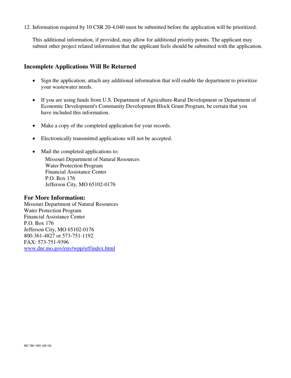 Form MO780-1951 Clean Water State Revolving Fund Loan Application - Missouri, Page 8