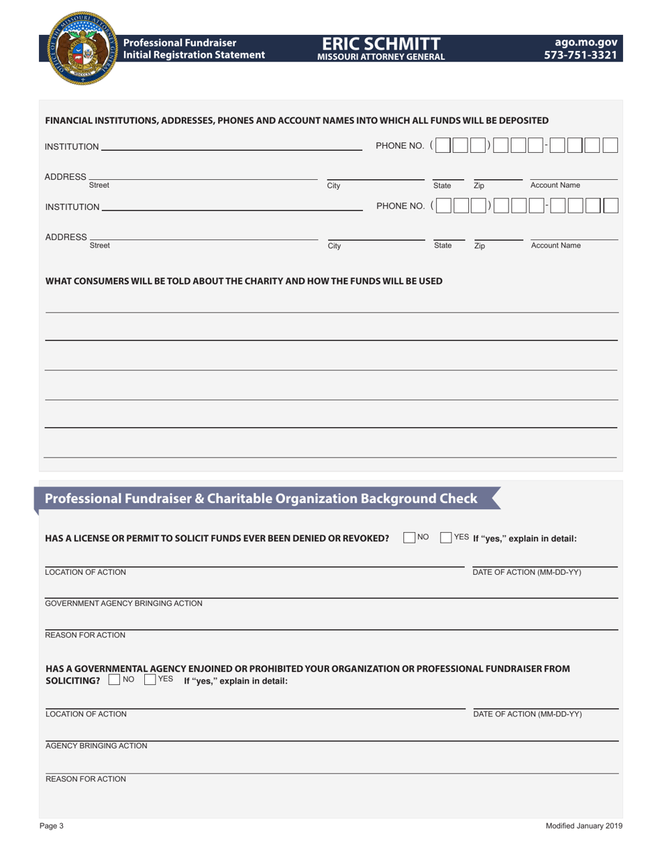 Professional Fundraiser Initial Registration Statement - Missouri, Page 3