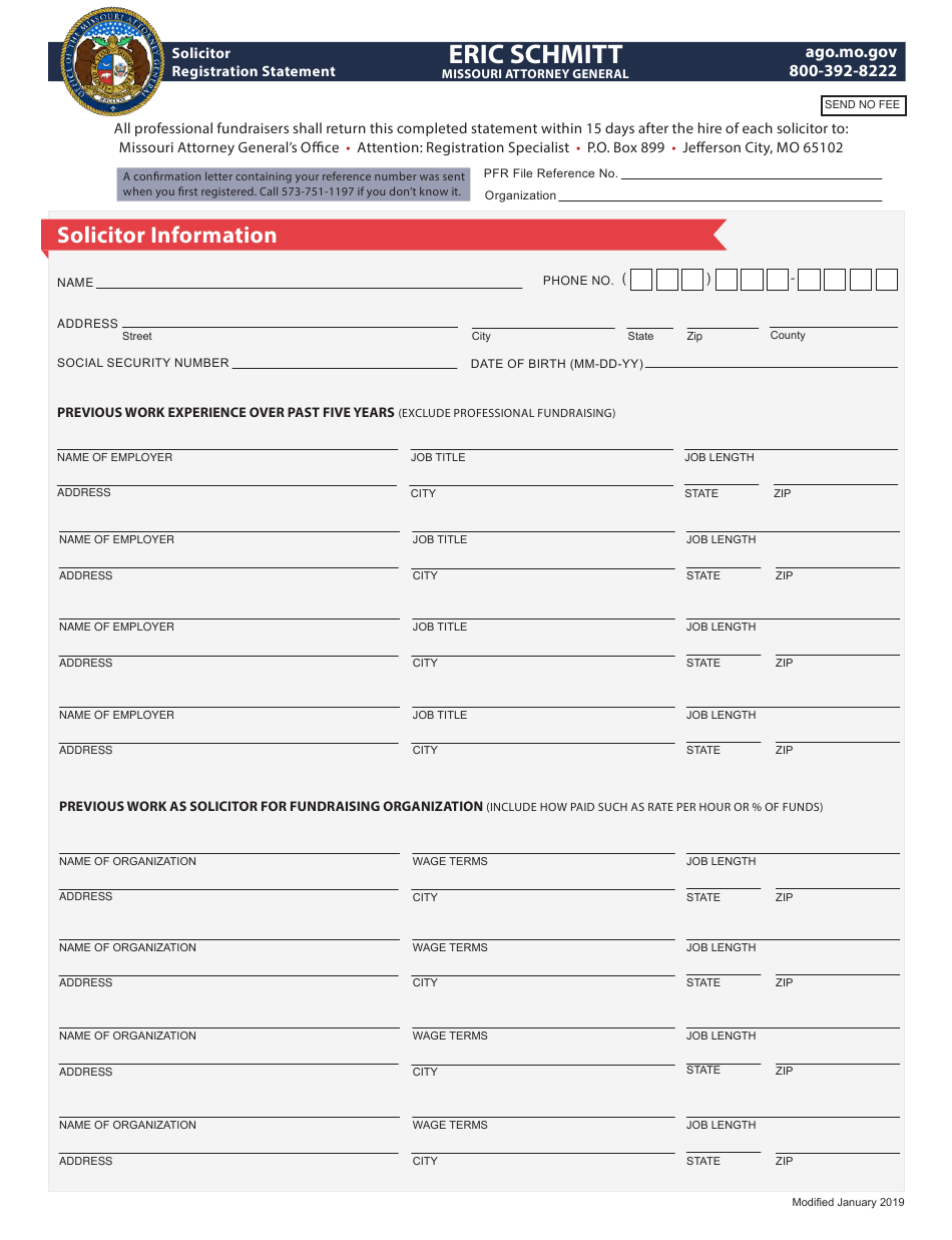 Missouri Solicitor Registration Statement Download Fillable PDF