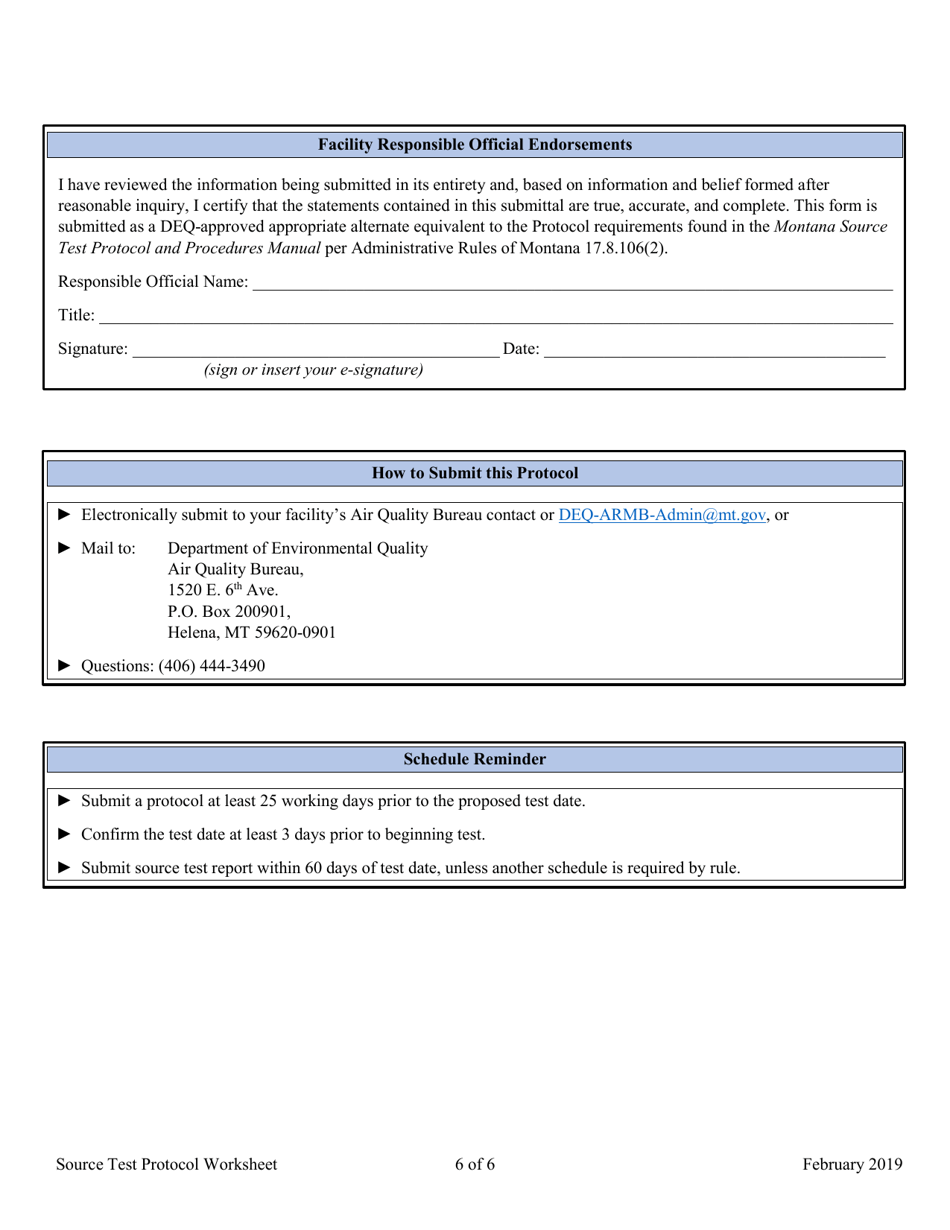 Source Test Protocol Worksheet - Montana, Page 6