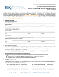 Document preview: Air Quality Registration Notification - Crushing and Screening, Concrete, and Asphalt Plants - Montana