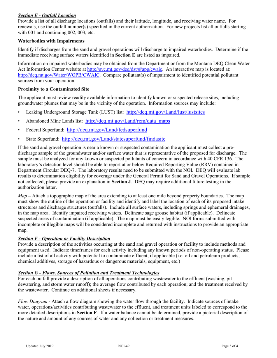 Instructions for Form NOI-49 Notice of Intent (Noi) General Permit for Sand and Gravel Operations Mtg490000 - Montana, Page 3