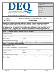 Form MTR-NE Industrial No Exposure Certification Form Mtrne0000 - Montana
