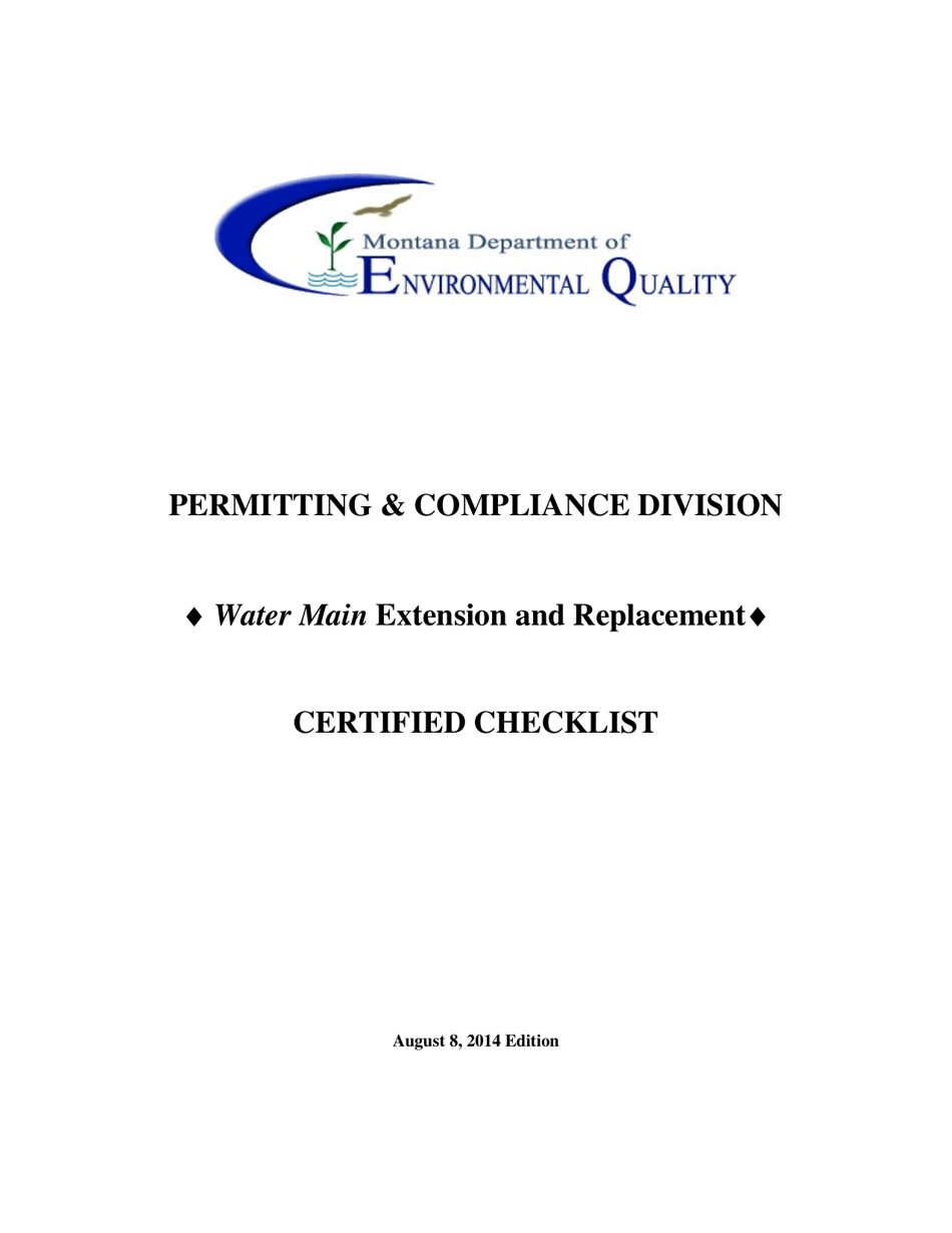 Water Main Extension and Replacement Certified Checklist - Montana, Page 1