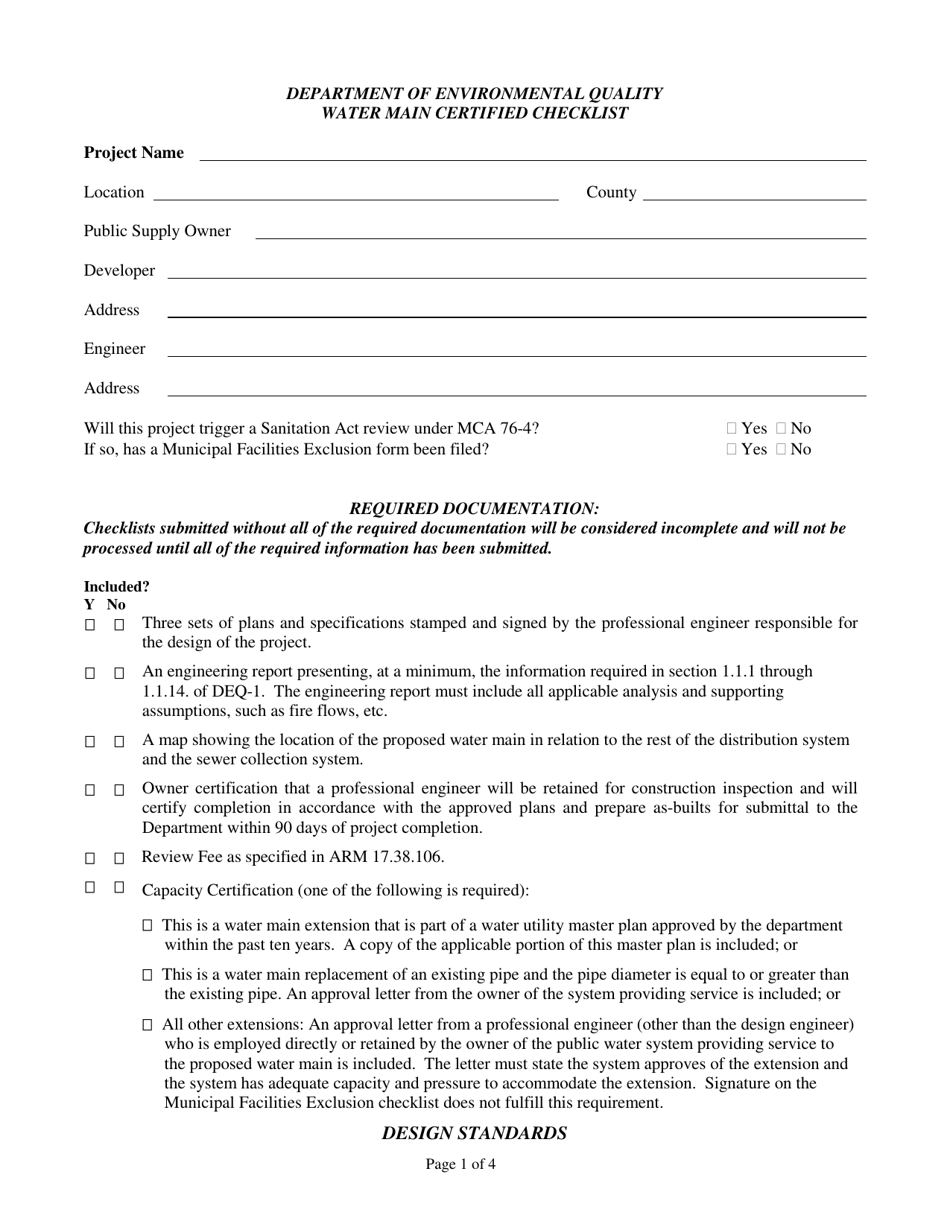 Water Main Extension and Replacement Certified Checklist - Montana, Page 3