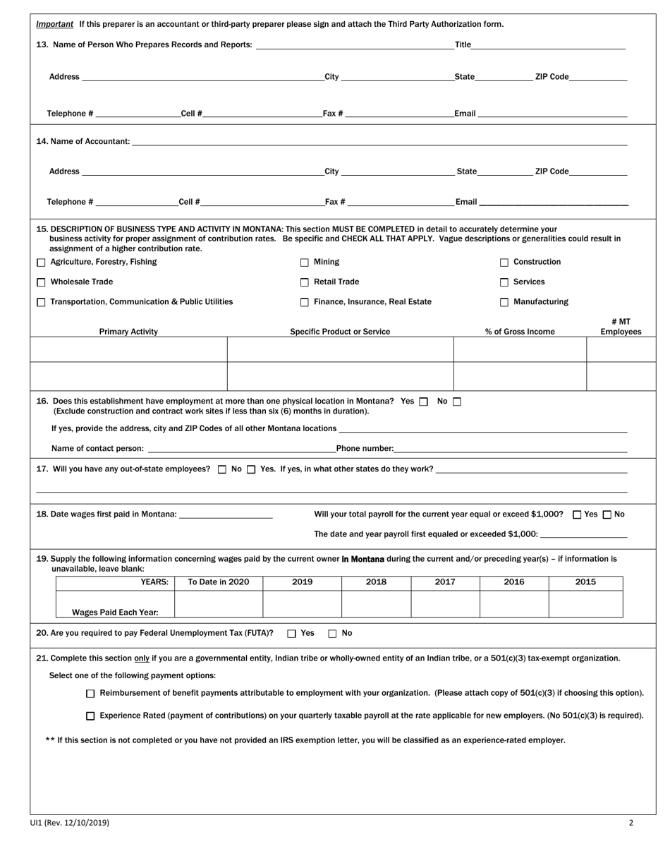 Form UI1 - Fill Out, Sign Online and Download Fillable PDF, Montana ...