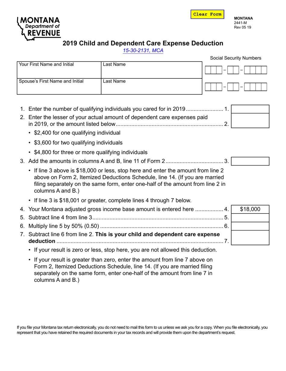 Form 2441-M Child and Dependent Care Expense Deduction - Montana, Page 1
